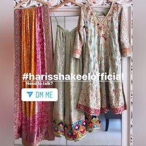 Brand New Haris Shakeel 3 piece suit womens Mint colorful farshi sharara angraka